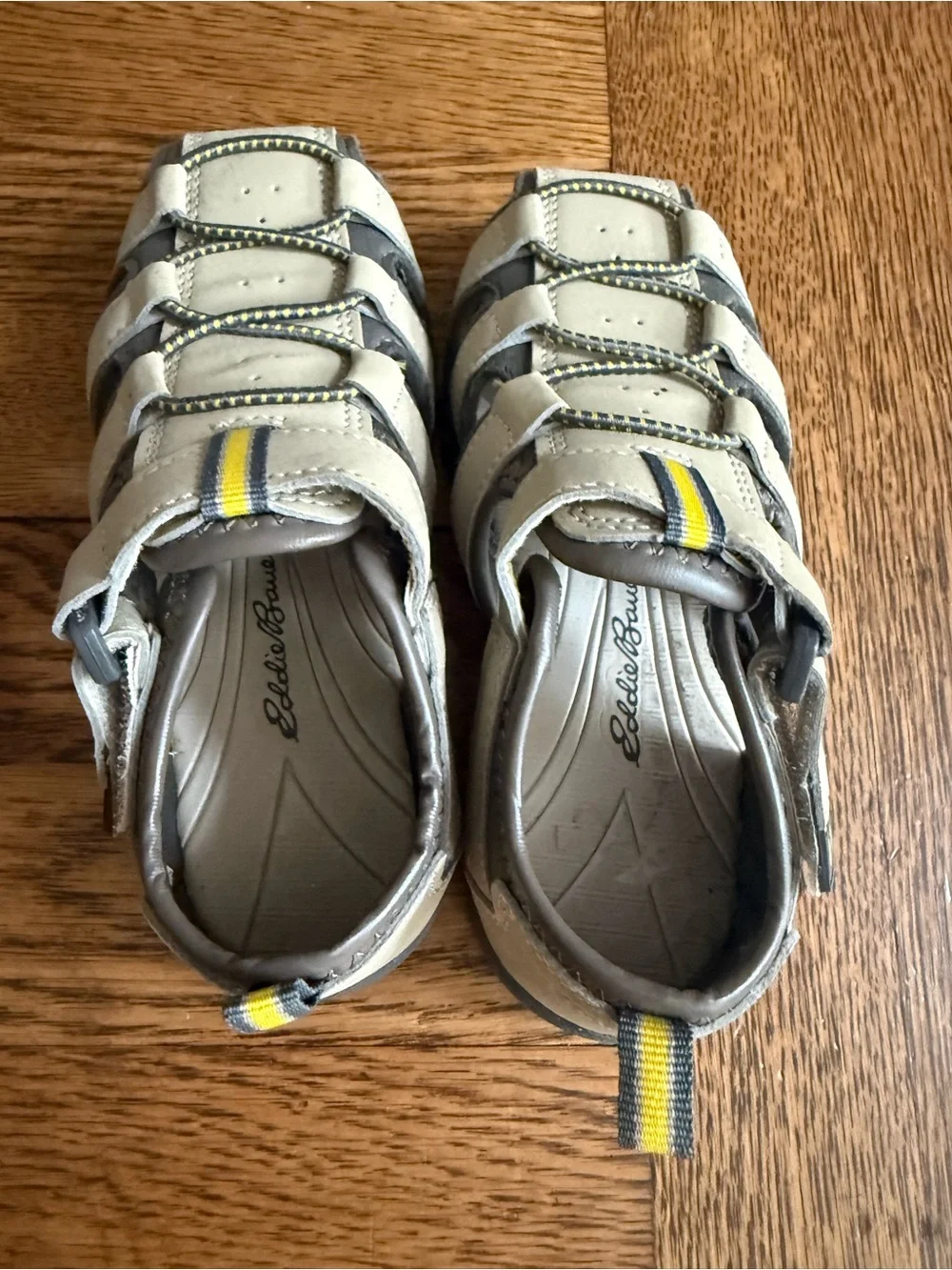 Eddie Bauer Beige and Gray Kids Closed-Toe Sandals with Yellow Accent